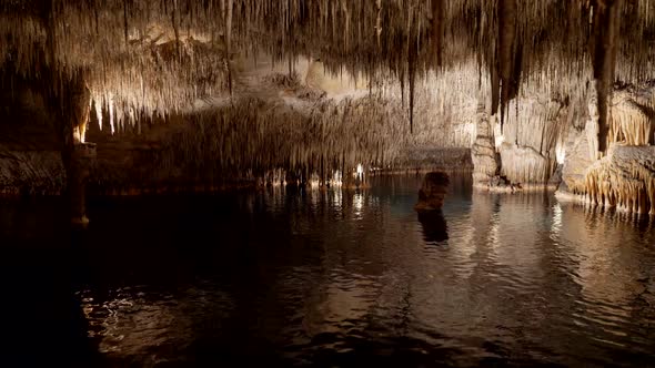 One of Caves of Drach (Cuevas Del Drach, Dragon Caves), Mallorca (Majorca), Spain. Semidark Cave