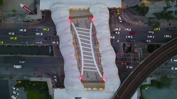 Aerial View of Skywalk Chong Nonsi Bridge in Sathorn Business District Bangkok Thailand