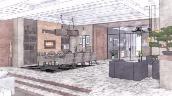 Drawing Living Room Interior