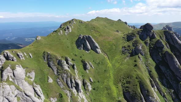 Aerial View of High Mountain Sedimentary Rocks, Peaks. Ciucas Mountains, Carpathians, Romania