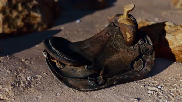 Old Horse Saddle on Sand Beach