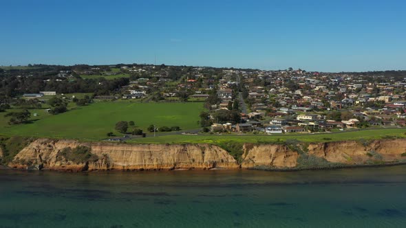 AERIAL TRUCK RIGHT Along Rugged Coastline Of Clifton Springs Australia