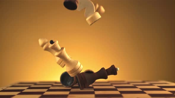 Super Slow Motion on the Chessboard Falling Pieces