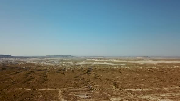 Aerial Dron Shoot on the Desert Ustyurt Plateau Karakalpakstan