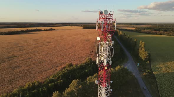 Cell Site of Telephone Tower with 5G Base Station Transceiver