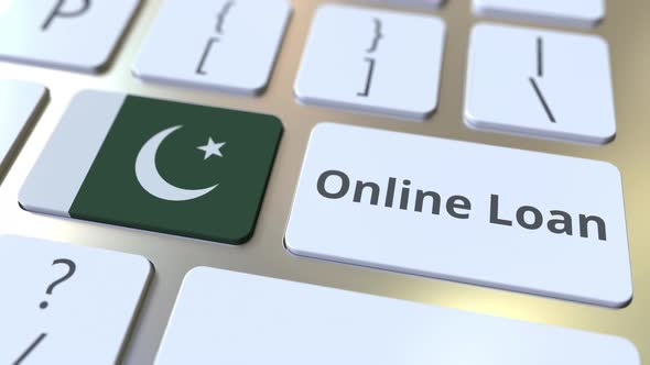 Online Loan Text and Flag of Pakistan on the Keyboard