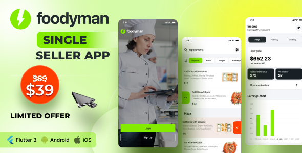 Foodyman - Single Restaurant (with branches) Vendor App (iOS & Android)