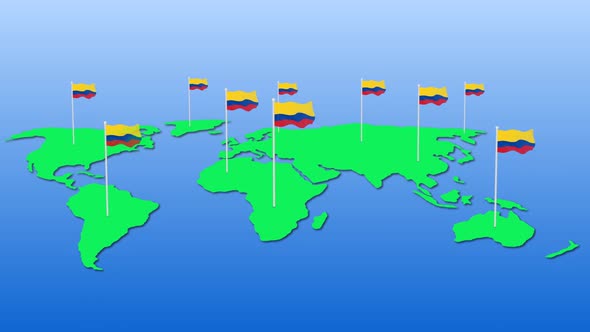 Flag Of Colombia Around The World Flying Wave Animation