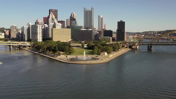 Downtown Pittsburgh Low Aerial Rotation North To South