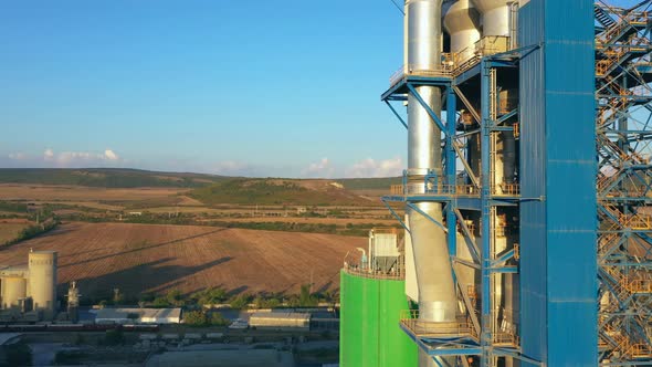 Bird's-eye View From Drone Of Heavy Industry Cement Factory Buildings