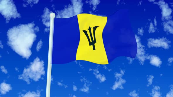 Barbados Flying National Flag In The Sky