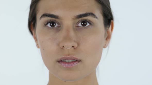 Shock, Amazed, Close up of Surprised Girl, White Background in Studio