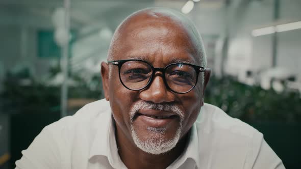 Portrait Of Happy Mature Black Businessman Wearing Eyeglasses Smiling At Camera