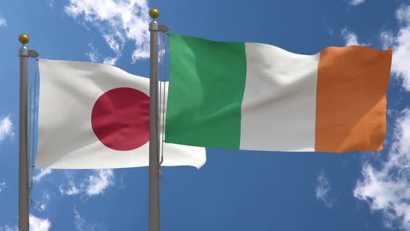 Japan Flag Vs Ireland Flag On Flagpole