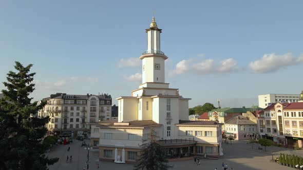 Aerial View of Historic Center of IvanoFrankivsk City with Old European Architecture