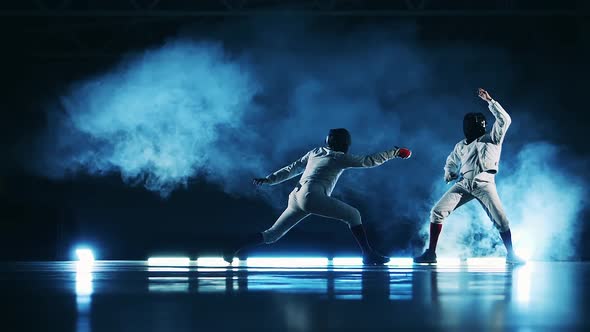 Slow Motion of a Fencing Match Between Two Athletes