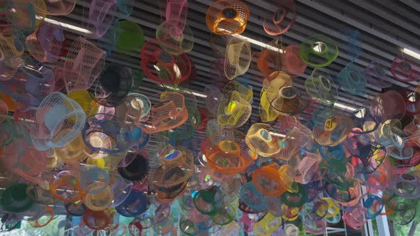 Hanging Installation Made of Colorful Netlike Objects