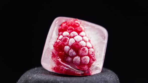 Timelapse Raspberry Melts in a Piece of Ice