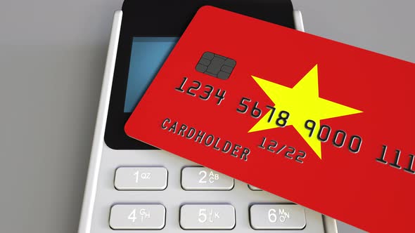 Payment Terminal with Credit Card with Flag of Vietnam alt