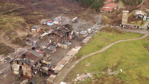 Aerial view of a Roma settlement in the village of Rudnany in Slovakia