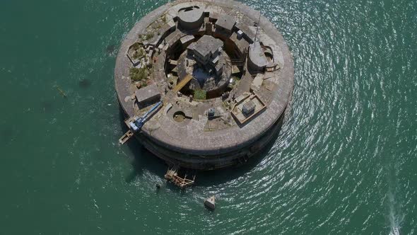 Aerial View of an Abandoned Sea Fort in the Solent, UK