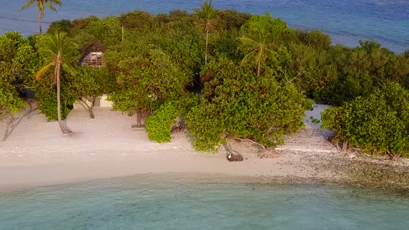 Romantic panorama of island beach by blue sea and sand background near surf