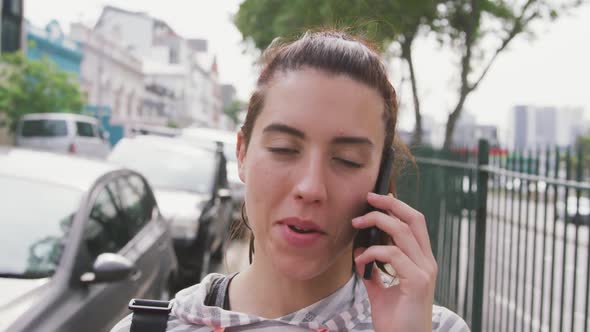 Caucasian woman speaking on the phone