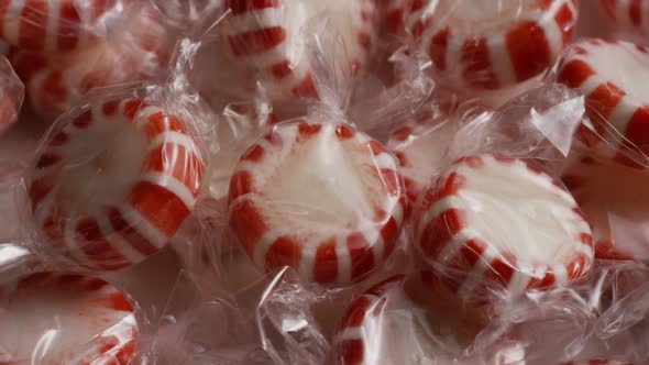 Rotating shot of peppermint candies