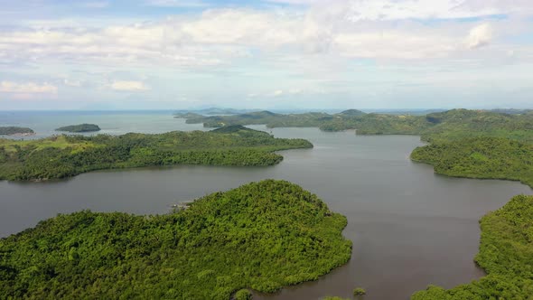 Hills with Rainforest and Sea Lakes Top View