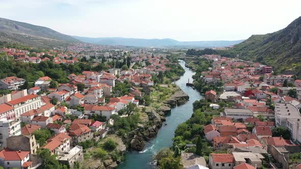 Aerial View on the Neretva River in Mostar