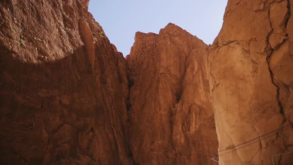 Sandstone Rocks Wall Of Gorge With Bright Sunlight