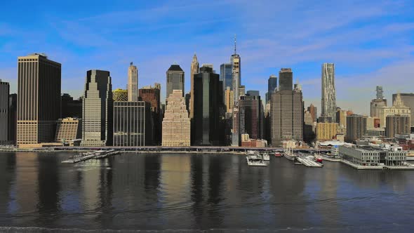 Beautiful America of Aerial View on New York City Manhattan Skyline Panorama with Skyscrapers Over