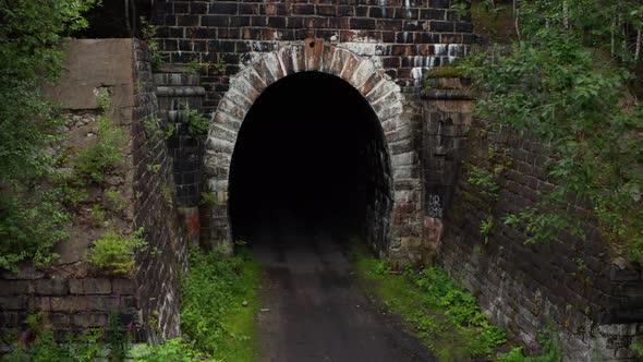 The Car Drives Into a Tunnel in the Forest