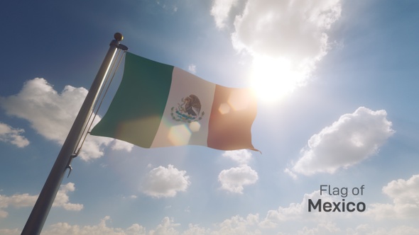 Mexico Flag on a Flagpole V2