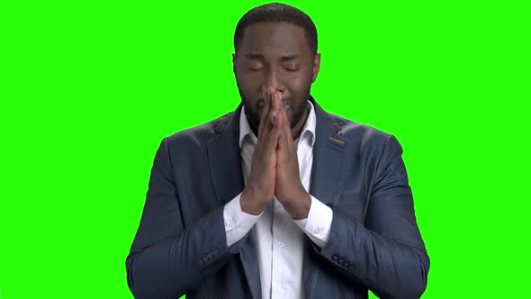 Depressed Afro-American Businessman on Green Screen