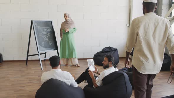 Muslim Woman Making Presentation in Coworking