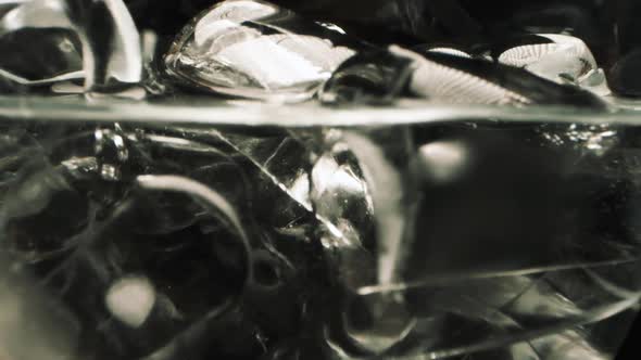 Ice In A Transparent Glass. Close-up.