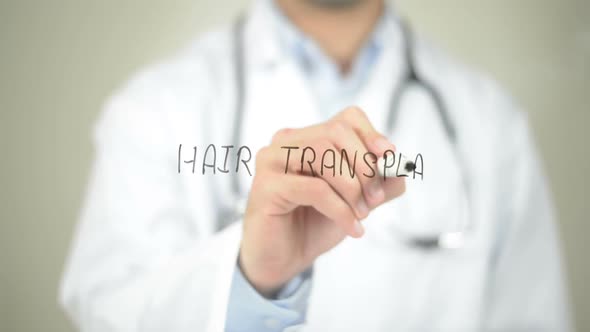 Hair Transplant, Doctor Writing on Transparent Screen