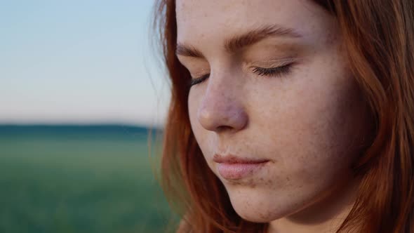 Beautiful Ginger Woman Looking Ahead Having Long Red Hair Beauty Child Face