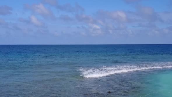 Aerial drone tourism of marine tourist beach by lagoon and sand background