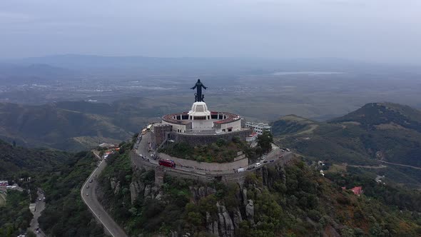 Aerial: Cristo Rey, catholic, Guanajuato Mexico, drone view