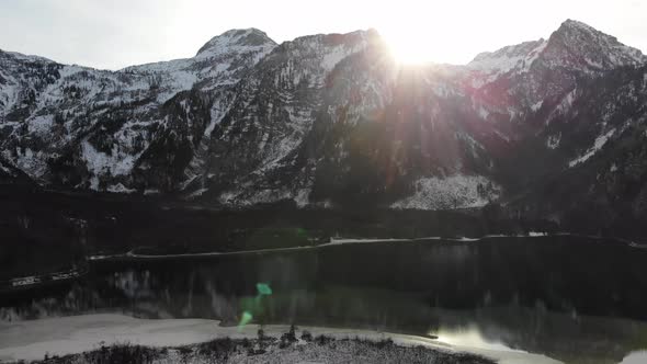 Beautiful Winter Landscape on the Lake Offensee in the Mountains in Upper Austria Salzkammergut