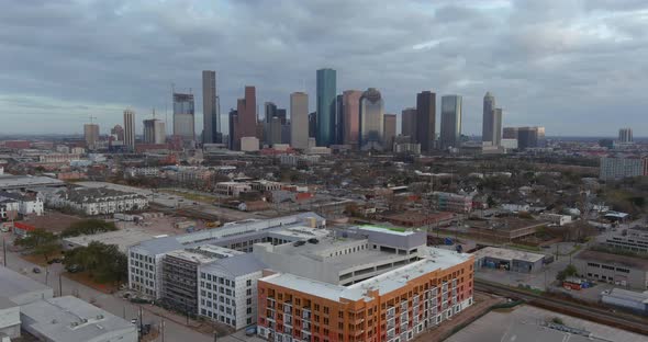 Aerial view of downtown Houston and surrounding landscape