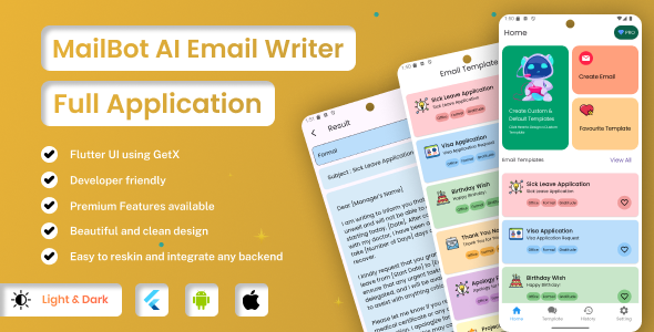 MailBot AI Email Writer | Flutter Android/iOS Full Application | Premium Plan