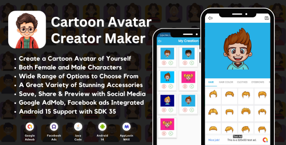 Cartoon Avatar Creator Maker with AdMob Ads Android