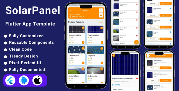 Solar & Solar Panel App Flutter Template E-Commerce Store | Solar Energy App Flutter