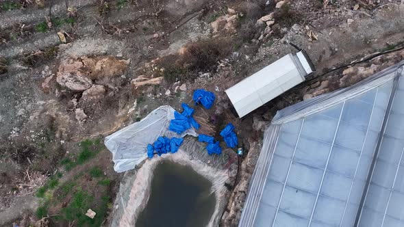 Banana greenhouse aerial view 4 K Alanya Turkey