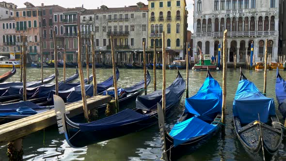 Venice, Italy, Classical Venice View of Gondolas at Saint Mark Square with San Giorgio Di Maggiore