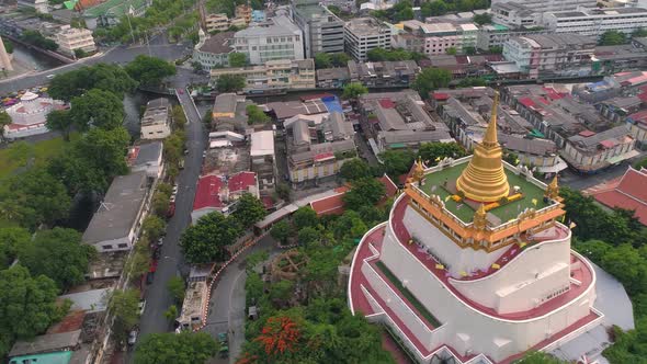 4K Aerial view of Wat Saket in Bangkok - Temple of the Golden Mountain