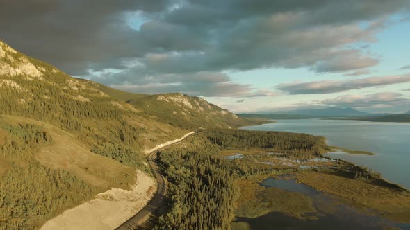 Beautiful View of Golden Mountain and Scenic Road